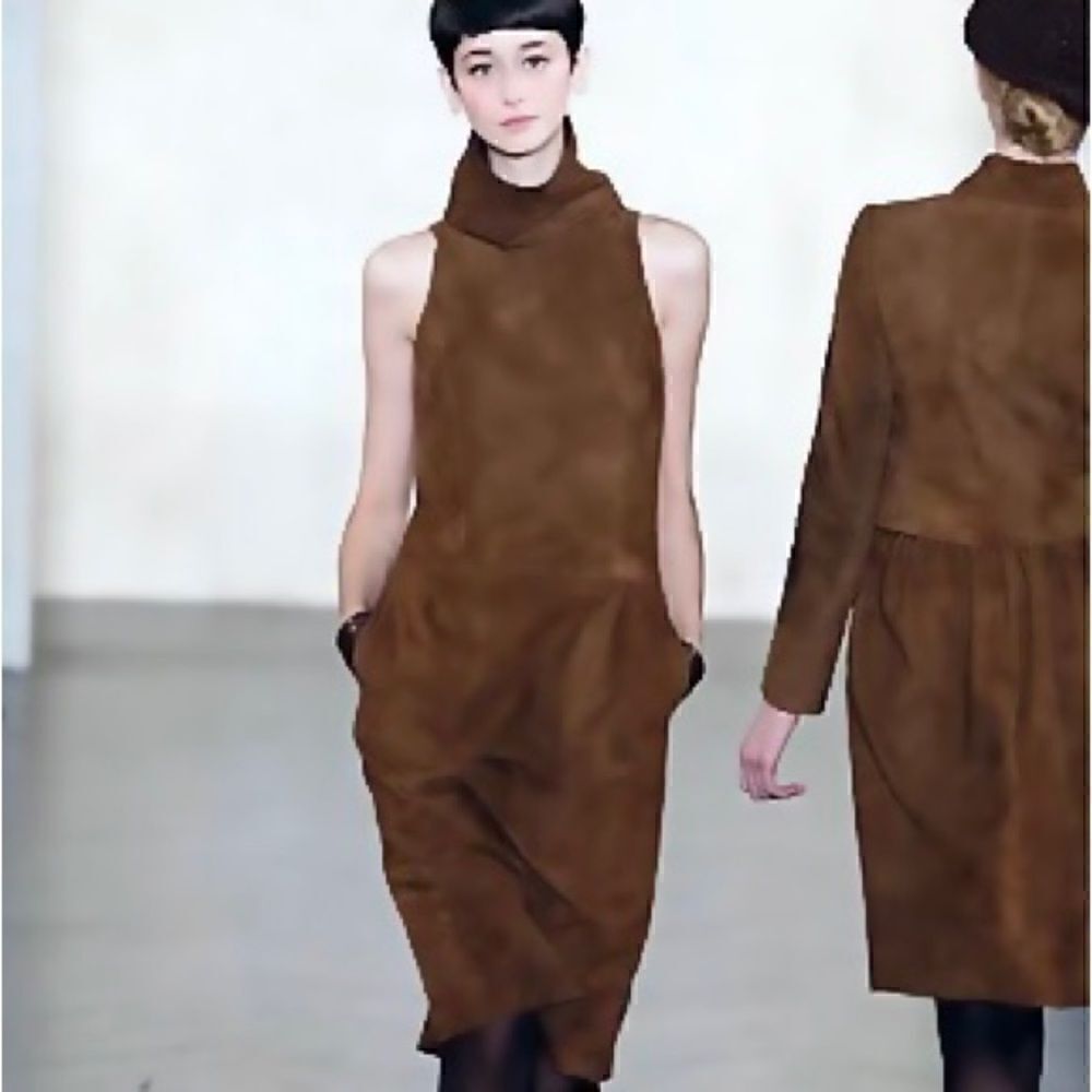 Ralph Lauren Fall Runway Collection Chocolate Brown Silk Funnel Neck Dress - Picture 6 of 16